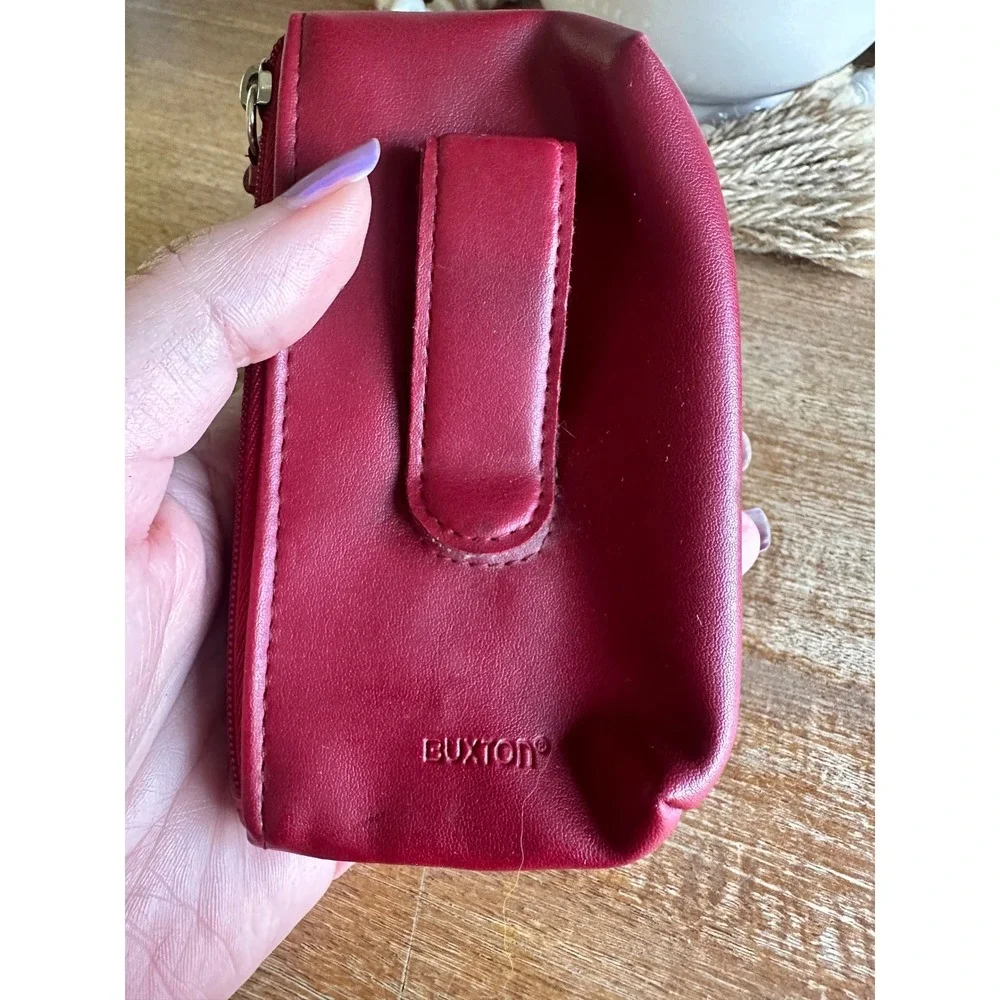 Buxton Red Leather Cell Phone Case Pouch Wallet Belt Clip‎ Croc Embossed Accent